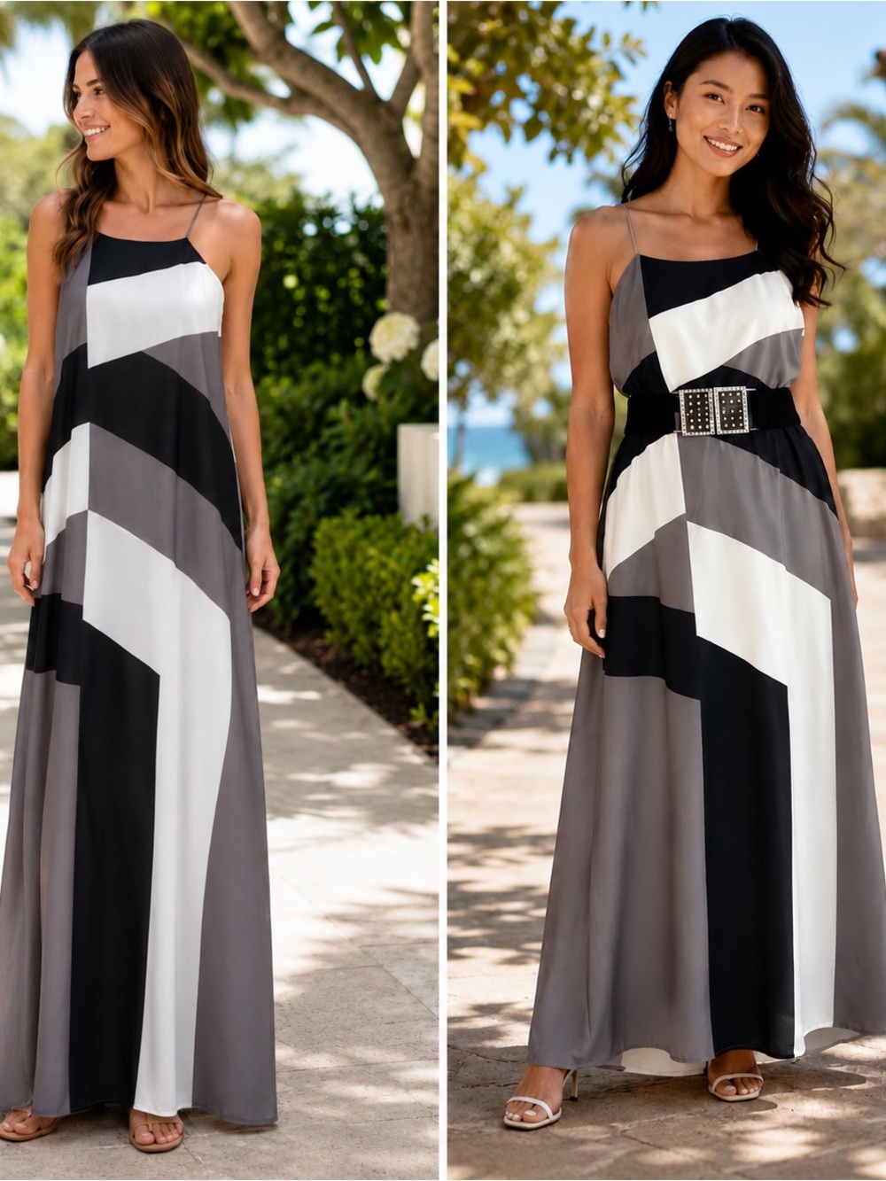 RW&CO Geometric Colorblock Maxi Dress Black White Gray Size Medium NWT